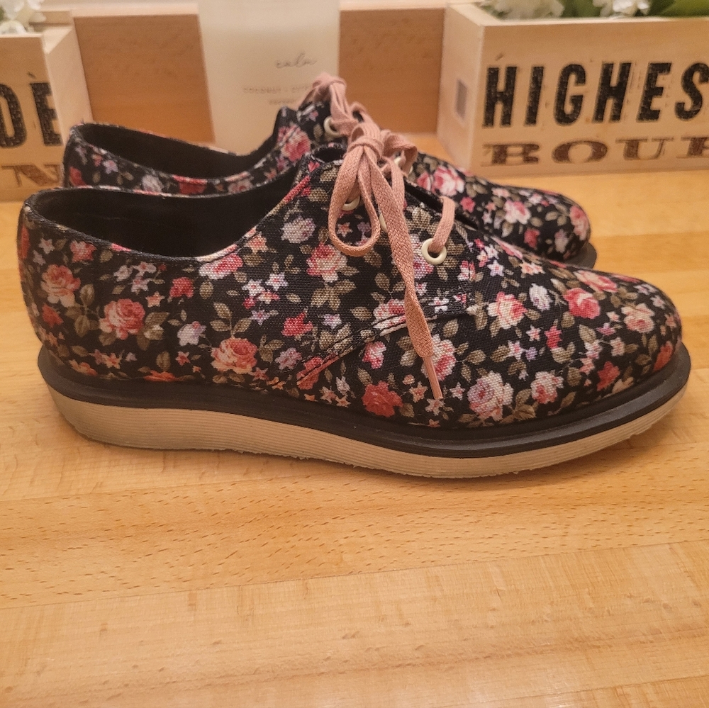 Dr. Martens Floral Print Flats with Pink Laces